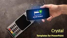  Presentation with secure data access - Theme with mobile app security - hand paying on terminal background and a wine colored foreground