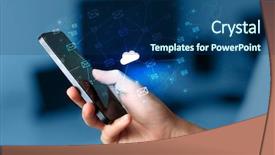  Presentation with healthcare cloud computing - Cool new presentation theme with mobile app security - hand using phone with cloud backdrop and a navy blue colored foreground