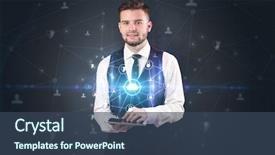  Presentation with hologram - Audience pleasing slides consisting of mobile app security - secured cloud hologram on tablet backdrop and a ocean colored foreground