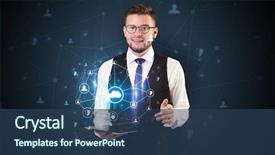  Presentation with mobile security - Slide deck featuring mobile app security - secured cloud hologram on tablet background and a ocean colored foreground