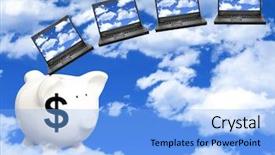  Presentation with mobile cloud computing - Slide deck with ice cream with chocolate decoration and sea shells and seashells on white background background and a sky blue colored foreground