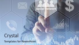  Presentation with internet communication - Colorful slide set enhanced with icons symbols like financial chart backdrop and a light blue colored foreground