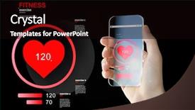  Presentation with measuring - Presentation theme with mobile application test - close up of hand background and a  colored foreground