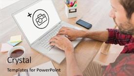  Presentation with creative teaching strategies - PPT theme with mobile application test - creative businessman typing on laptop background and a  colored foreground