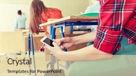  Presentation with technology learning - PPT layouts with mobile application test - education high school learning technology background and a lemonade colored foreground