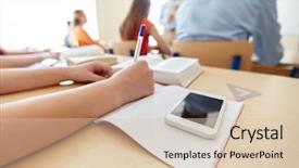  Presentation with technology learning - Colorful presentation theme enhanced with mobile application test - education high school learning technology backdrop and a lemonade colored foreground