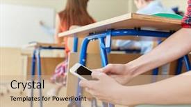  Presentation with learning technology - Beautiful theme featuring mobile application test - education high school learning technology backdrop and a coral colored foreground