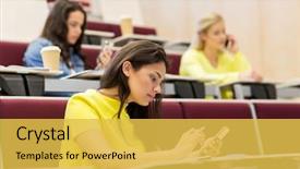  Presentation with high school testing multicultural - Slides featuring mobile application test - education high school university learning background and a yellow colored foreground