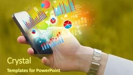  Presentation with mobile banking - Colorful presentation enhanced with mobile banking - business man holding smartphone backdrop and a tawny brown colored foreground