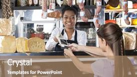  Presentation with credit card - Audience pleasing slides consisting of mobile banking - saleswoman accepting payment through credit backdrop and a coral colored foreground