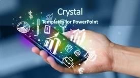  Presentation with finance - Colorful PPT layouts enhanced with mobile banking - smartphone with finance and market backdrop and a ocean colored foreground