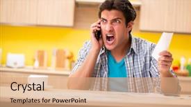  Presentation with budget - Slide deck having mobile bill - young man husband in budget background and a coral colored foreground