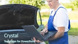  Presentation with car service - Presentation theme with mobile car service engineer checking background and a  colored foreground