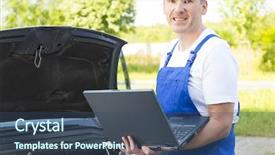  Presentation with car service - Audience pleasing presentation theme consisting of mobile car service engineer checking backdrop and a  colored foreground
