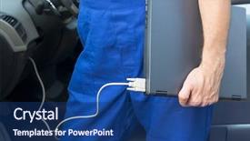  Presentation with mechanical engineering car spring - Colorful presentation enhanced with mobile car service engineer checking backdrop and a  colored foreground