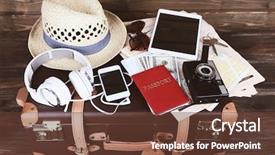  Presentation with suitcase - Presentation design consisting of mobile cash - packed suitcase of vacation items background and a tawny brown colored foreground