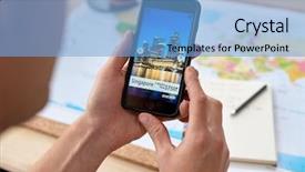  Presentation with information technology - Theme enhanced with mobile cellphone smartphone app application background and a light blue colored foreground