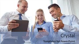  Presentation with people mobile technology - Slide deck featuring mobile cloud computing - business teamwork people and technology background and a teal colored foreground