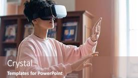  Presentation with virtual reality - PPT theme with mobile-college-student-in-casualwear background and a coral colored foreground