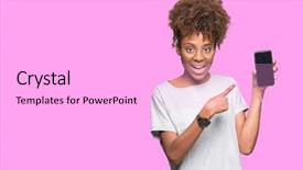  Presentation with communication - Presentation having mobile communication - young african american woman showing background and a lavender colored foreground