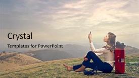  Presentation with telephone mobile - PPT theme having mobile communication - young businesswoman sitting background and a soft green colored foreground