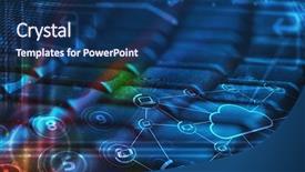  Presentation with virtual memory in cloud computing - Slides enhanced with mobile comunication data server - computer keyboard with glowing cloud background and a navy blue colored foreground