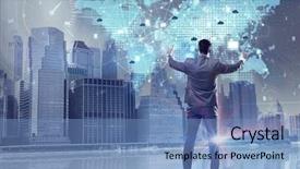  Presentation with mobile computing - Amazing PPT theme having mobile comunication data server - young businessman in cloud computing backdrop and a teal colored foreground