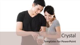  Presentation with asian ghosts - Amazing presentation theme having mobile connect - asian young couple using cellphone backdrop and a mint green colored foreground