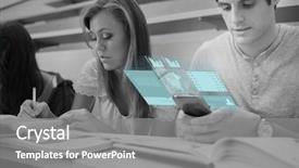  Presentation with lecture hall - Slide deck with mobile connect - focused college student working background and a  colored foreground