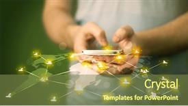  Presentation with social media network - Slides having mobile connect - smart man holding telephone background and a tawny brown colored foreground