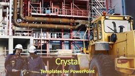  Presentation with constructions - Colorful slides enhanced with mobile crane - building site engineers with factory backdrop and a tawny brown colored foreground