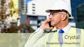  Presentation with hgihway construction - Cool new theme with mobile crane - businessman at construction site backdrop and a  colored foreground