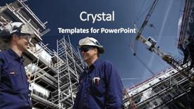  Presentation with building construction - Audience pleasing presentation theme consisting of mobile crane - construction workers inside large building backdrop and a ocean colored foreground