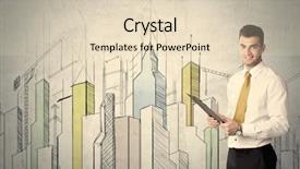  Presentation with music sign colorful - PPT layouts having mobile crane - young adult businessman standing background and a lemonade colored foreground