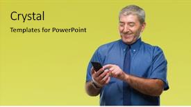  Presentation with happy sad face man - PPT theme consisting of mobile dental - handsome senior man texting sending background and a  colored foreground