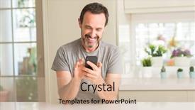  Presentation with smartphone - PPT layouts enhanced with mobile dental - middle age man using smartphone background and a  colored foreground