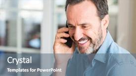  Presentation with happy sad face man - Presentation design having mobile dental - middle age man using smartphone background and a ocean colored foreground