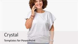  Presentation with teeth - Audience pleasing presentation consisting of mobile dental - middle ager senior woman talking backdrop and a light gray colored foreground