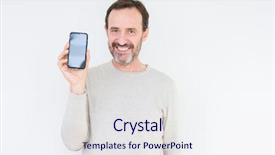  Presentation with happy sad face man - Cool new PPT theme with mobile dental - senior man showing smartphone screen backdrop and a sky blue colored foreground