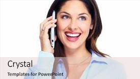  Presentation with process division of cell isolated - Presentation design with mobile dental - woman with a cell phone background and a lemonade colored foreground