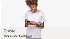  Presentation with teeth - Theme enhanced with mobile dental - young african american woman using background and a  colored foreground