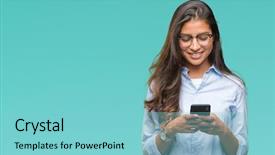  Presentation with arab israel war - Presentation enhanced with mobile dental - young beautiful arab woman texting background and a seafoam green colored foreground