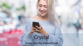  Presentation with teeth - Presentation theme having mobile dental - young blonde woman texting sending background and a light blue colored foreground