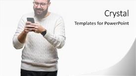  Presentation with young man on the phone - Beautiful slides featuring mobile dental - young caucasian hipster man texting backdrop and a  colored foreground