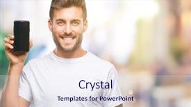  Presentation with smartphone - Colorful PPT layouts enhanced with mobile dental - young handsome man showing smartphone backdrop and a sky blue colored foreground