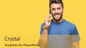  Presentation with smartphone - Cool new PPT theme with mobile dental - young handsome man talking backdrop and a yellow colored foreground