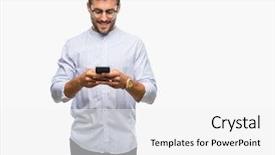  Presentation with texting while driving - PPT layouts having mobile dental - young handsome man texting using background and a white colored foreground