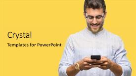  Presentation with texting while driving - Colorful presentation theme enhanced with mobile dental - young handsome man texting using backdrop and a yellow colored foreground