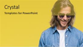  Presentation with special education young adult man - Colorful slide deck enhanced with mobile dental - young handsome man with long backdrop and a yellow colored foreground