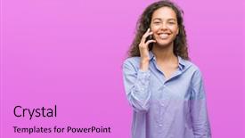  Presentation with confident young hispanic woman - Cool new PPT theme with mobile dental - young hispanic woman using smartphone backdrop and a  colored foreground